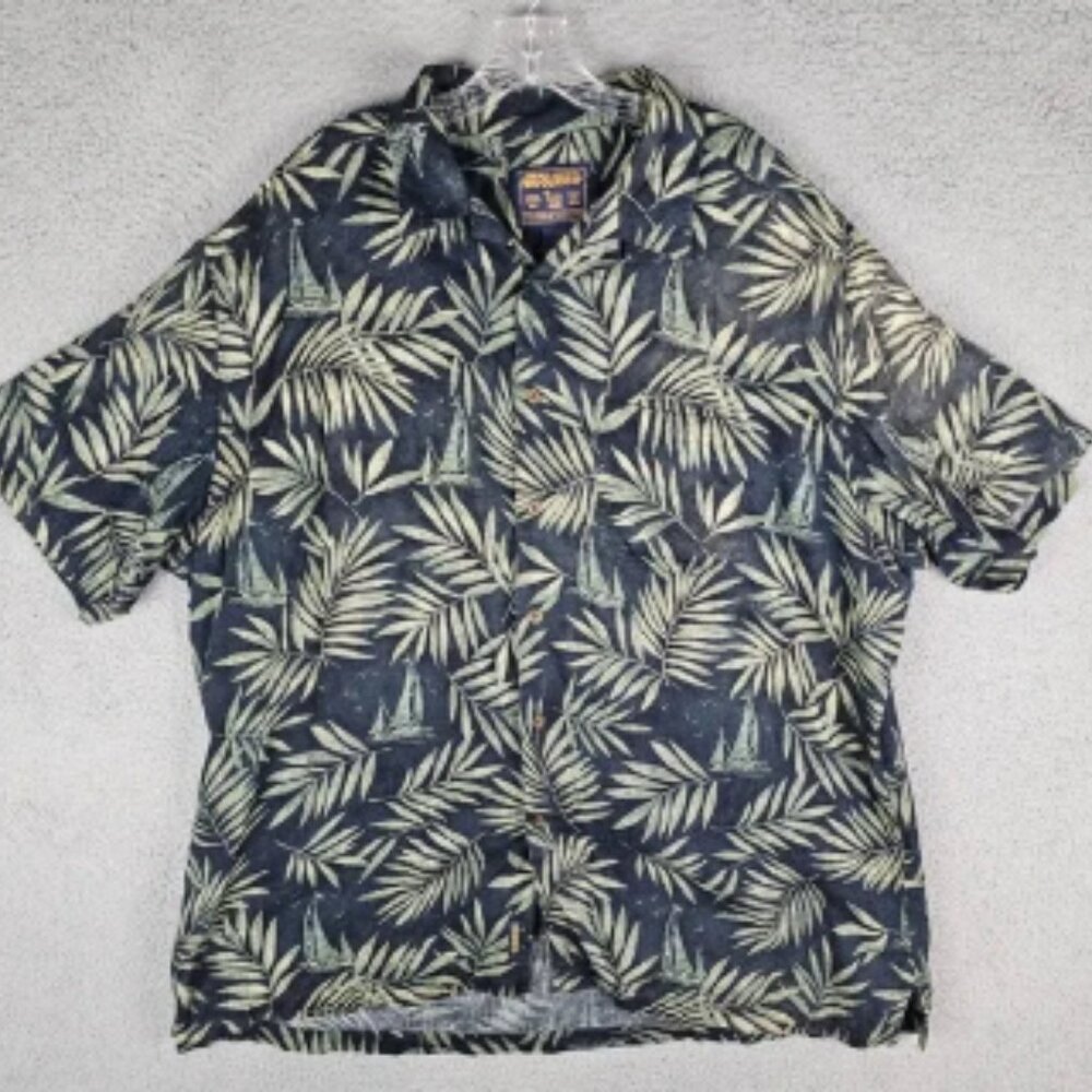 Woolrich Camp Shirt Mens Palm Leaf Print Hawaiian Short Sleeve Button Up
